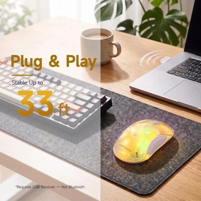 Alt view image 7 of 7 - memzuoix 2.4G LED Wireless Mouse, Rechargeable Ergonomic Mouse with Detachable Cover, 1400 DPI Portable Optical Computer Mouse with USB Receiver for Laptop, PC, Desktop and MacBook, 5 Buttons-Yellow