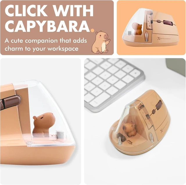 Alt view image 2 of 7 - X9 Performance Wireless Vertical Ergonomic Mouse - Click with Capybara - (BT + 2.4G) Up to 4000 DPI, 6 Button, Rechargeable - Bluetooth Ergonomic Vertical Mouse Wireless - for Mac and PC - Brown