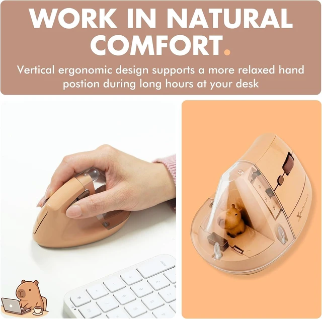 Alt view image 3 of 7 - X9 Performance Wireless Vertical Ergonomic Mouse - Click with Capybara - (BT + 2.4G) Up to 4000 DPI, 6 Button, Rechargeable - Bluetooth Ergonomic Vertical Mouse Wireless - for Mac and PC - Brown