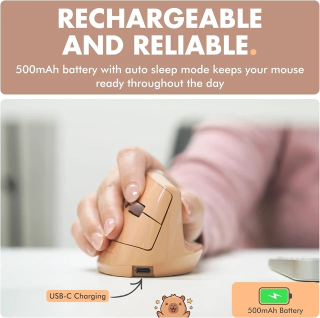 Alt view image 7 of 7 - X9 Performance Wireless Vertical Ergonomic Mouse - Click with Capybara - (BT + 2.4G) Up to 4000 DPI, 6 Button, Rechargeable - Bluetooth Ergonomic Vertical Mouse Wireless - for Mac and PC - Brown