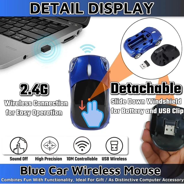 Alt view image 2 of 6 - HuGuWdy Blue Cute Wireless Mouse2.4G with USB Reciver 1600DPI Car Mouse for Computer Laptop Tablet for Windows for Mac OS for ChristmasBlue