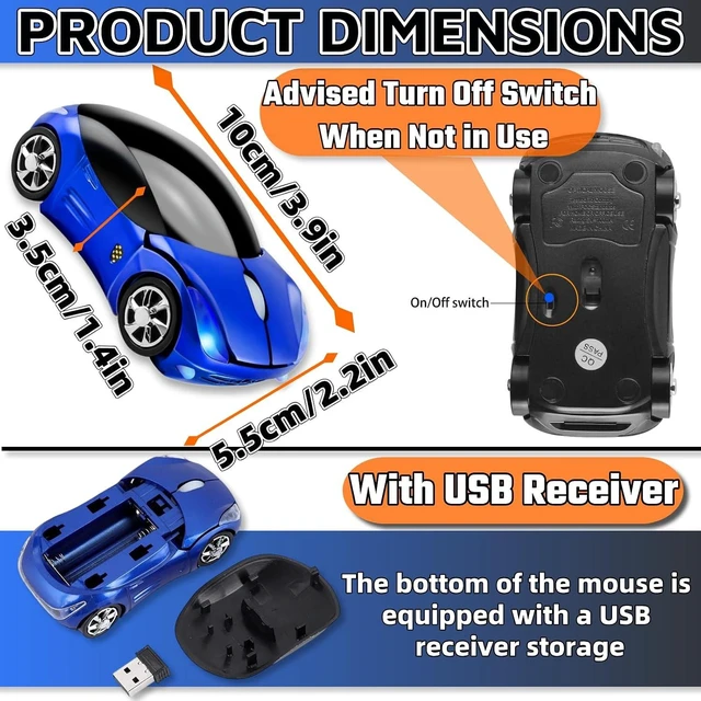 Alt view image 3 of 6 - HuGuWdy Blue Cute Wireless Mouse2.4G with USB Reciver 1600DPI Car Mouse for Computer Laptop Tablet for Windows for Mac OS for ChristmasBlue
