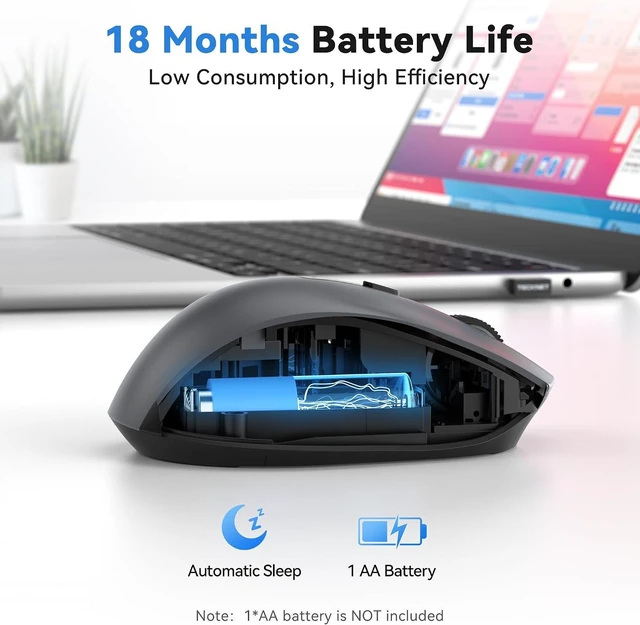 Alt view image 5 of 7 - TECKNET Wireless Mouse for Laptop, Dual-Mode Bluetooth Wireless Mouse