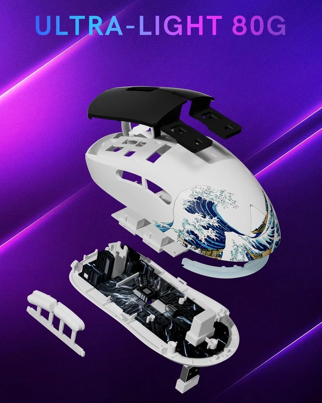 Alt view image 7 of 7 - G57 wireless gaming mouse 80g tri-mode 2.4G BT USB-C