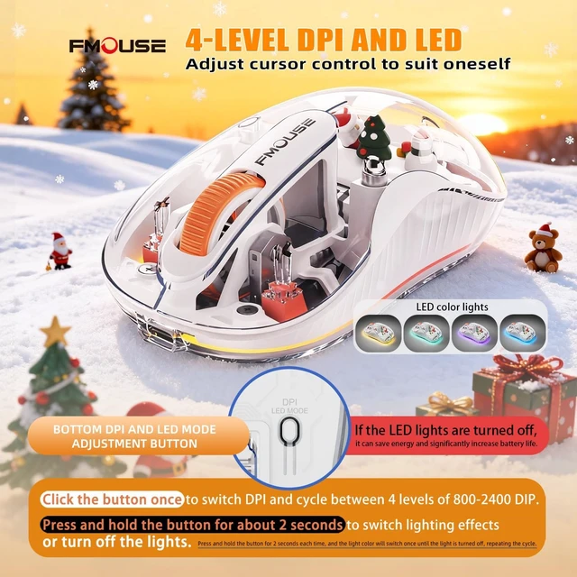 Alt view image 5 of 7 - FMOUSE Transparent Wireless Mouse, Tri-Mode Bluetooth & 2.4GHz, White