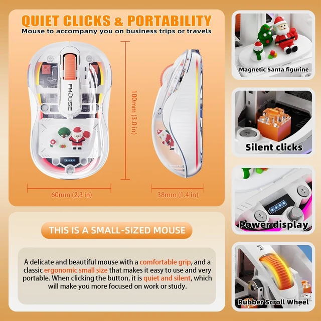 Alt view image 4 of 7 - FMOUSE Transparent Wireless Mouse, Tri-Mode Bluetooth & 2.4GHz, White