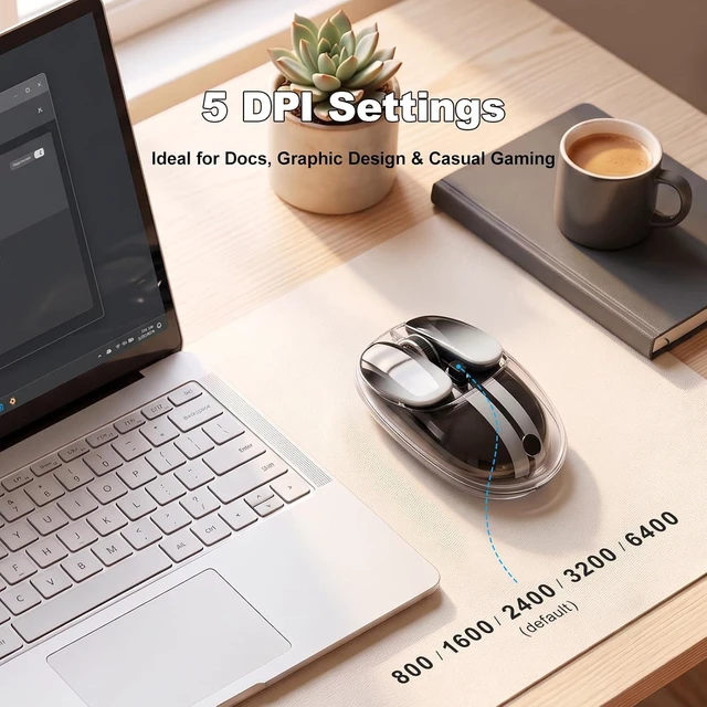 Alt view image 3 of 7 - KNOWSQT Wireless Mouse Black 2.4G, Bluetooth Silent Adjustable DPI Gaming Mice with USB Receiver for Laptop PC Computer Windows Desktop