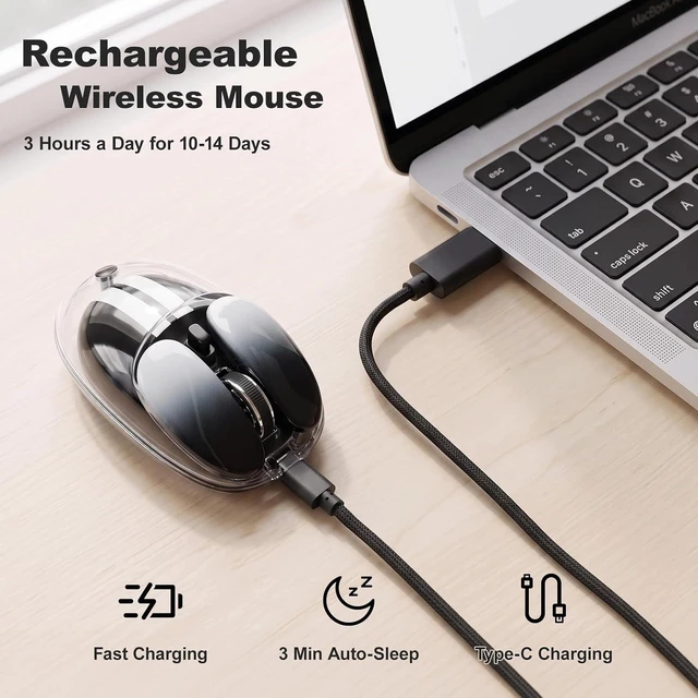 Alt view image 4 of 7 - KNOWSQT Wireless Mouse Black 2.4G, Bluetooth Silent Adjustable DPI Gaming Mice with USB Receiver for Laptop PC Computer Windows Desktop