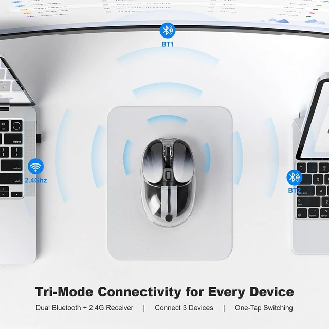 Alt view image 7 of 7 - KNOWSQT Wireless Mouse Black 2.4G, Bluetooth Silent Adjustable DPI Gaming Mice with USB Receiver for Laptop PC Computer Windows Desktop