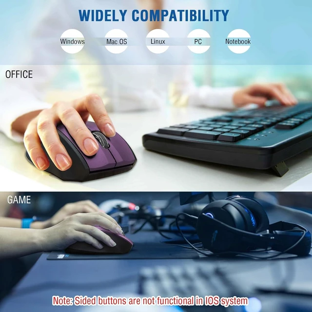 Alt view image 7 of 7 - E-YOOSO Wireless Mouse for Laptop, Portable Optical Computer Mouse, 6 Buttons, Cordless 2.4GHz with USB Receiver, 5-Level 4800 DPI, 18 Months Battery Life, for PC, Chromebook, Windows, Mac(Purple)