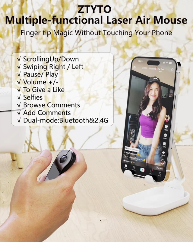 Alt view image 2 of 7 - Air Mouse for PC/iOS/Android with Touchpad Rechargeable Wireless Presentation for PPT Pointer Bluetooth 2.4G Remote Control for PowerPoint/Keynote/Tiktok/Camera/Kindle App (Black)