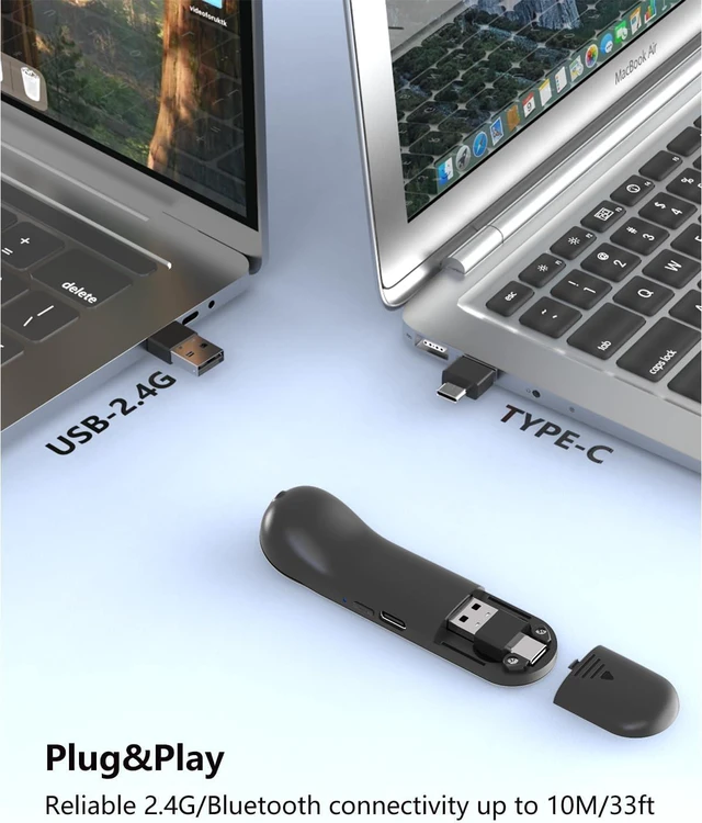 Alt view image 7 of 7 - Air Mouse for PC/iOS/Android with Touchpad Rechargeable Wireless Presentation for PPT Pointer Bluetooth 2.4G Remote Control for PowerPoint/Keynote/Tiktok/Camera/Kindle App (Black)