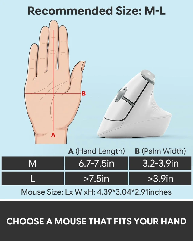Alt view image 4 of 7 - Ergonomic Mouse, Wireless Vertical Mouse, Medium/Large Hands, White