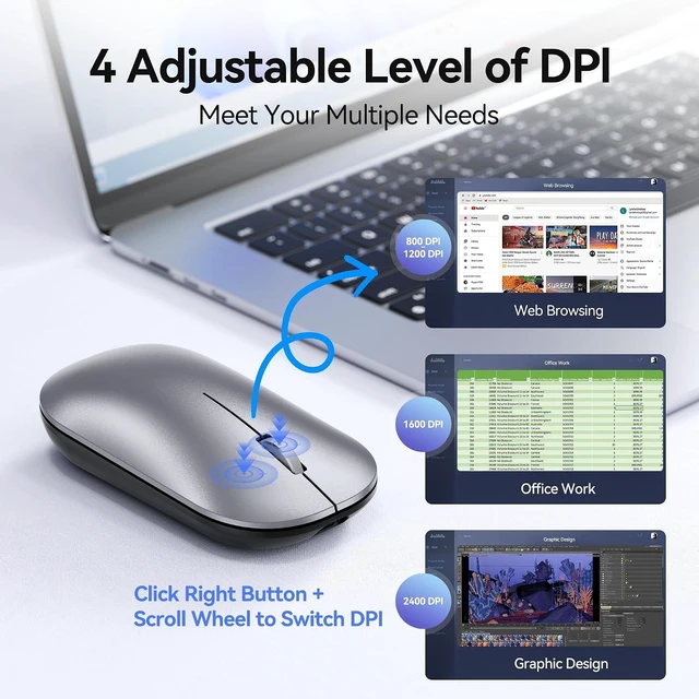 Alt view image 5 of 7 - TECKNET Bluetooth Mouse for MacBook, Type-C Rechargeable Mouse