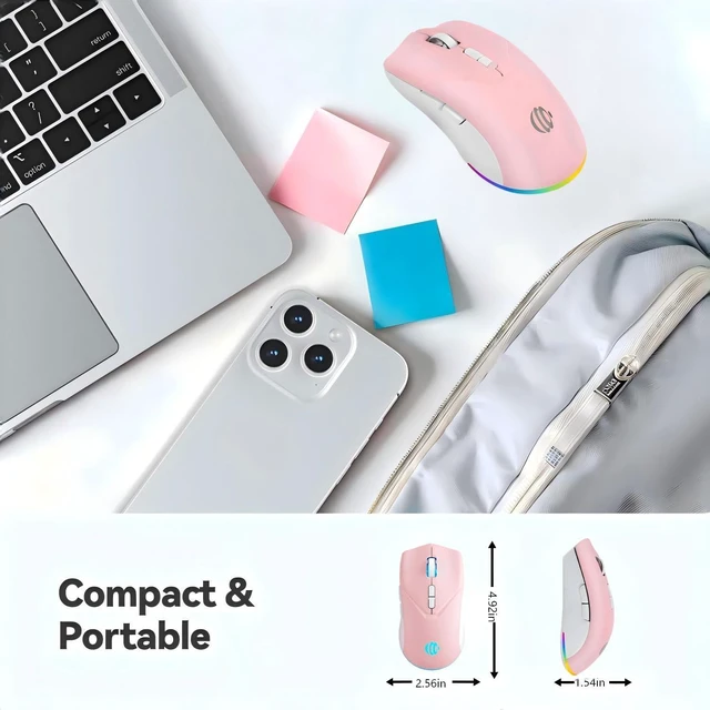Alt view image 7 of 7 - Wireless Mouse, Bluetooth Mouse for Laptop, Rechargeable, Dual Mode (BT 5.2 + 2.4G ) Silent Wireless Bluetooth Pnk Mouse, Laptop Mouse,Ergonomic Design, 3-Level Adjustable DPI Mouse for iPad, Mac, PC