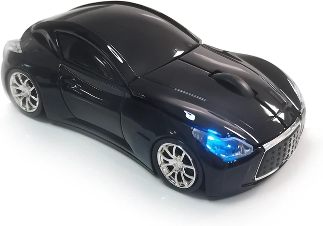 Main image of Car Mouse for Computer, Wireless Car Shaped Mice for Laptop, PC, Mini Cute Mouse with 2.4Ghz USB Receiver, 3D, 1600DPI, Silent Clicks, LED Headlights (Black)
