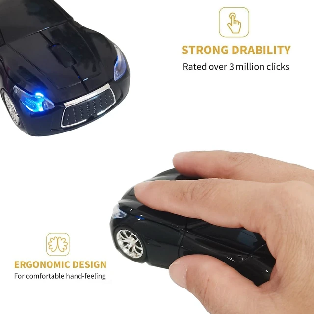 Alt view image 3 of 7 - Car Mouse for Computer, Wireless Car Shaped Mice for Laptop, PC, Mini Cute Mouse with 2.4Ghz USB Receiver, 3D, 1600DPI, Silent Clicks, LED Headlights (Black)