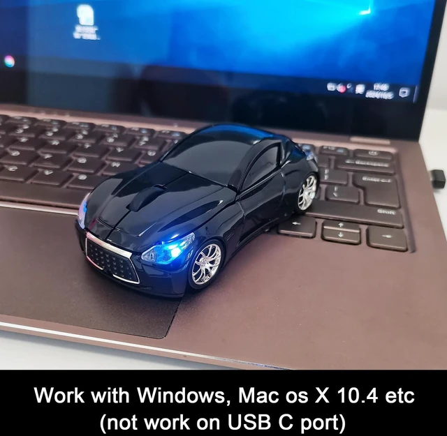 Alt view image 4 of 7 - Car Mouse for Computer, Wireless Car Shaped Mice for Laptop, PC, Mini Cute Mouse with 2.4Ghz USB Receiver, 3D, 1600DPI, Silent Clicks, LED Headlights (Black)
