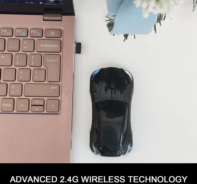 Alt view image 6 of 7 - Car Mouse for Computer, Wireless Car Shaped Mice for Laptop, PC, Mini Cute Mouse with 2.4Ghz USB Receiver, 3D, 1600DPI, Silent Clicks, LED Headlights (Black)