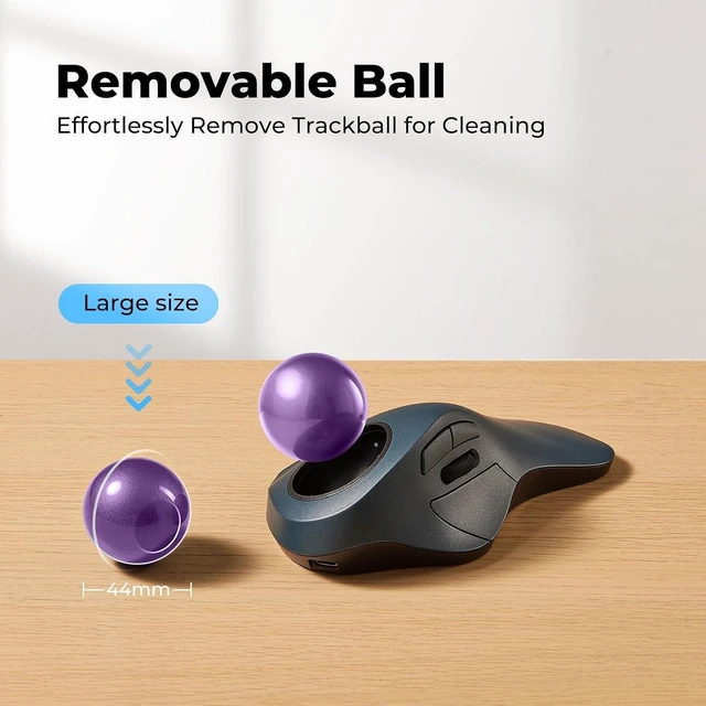Alt view image 6 of 7 - Wireless Ergonomic Trackball Mouse, Large Hands, 44mm Index Finger Control