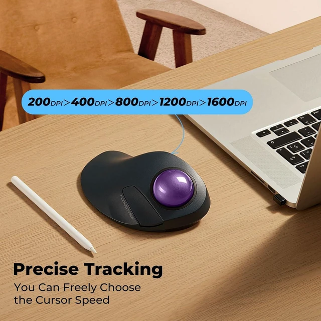 Alt view image 5 of 7 - Wireless Ergonomic Trackball Mouse, Large Hands, 44mm Index Finger Control
