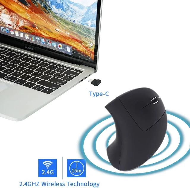 Alt view image 2 of 7 - Fonicer Type C Vertical Wireless Mouse, 2.4G USB C Wireless Mouse, Ergonomic Mouse with Type C Receiver for MacBook, Computer, Laptop and All Type C Devices (Black)