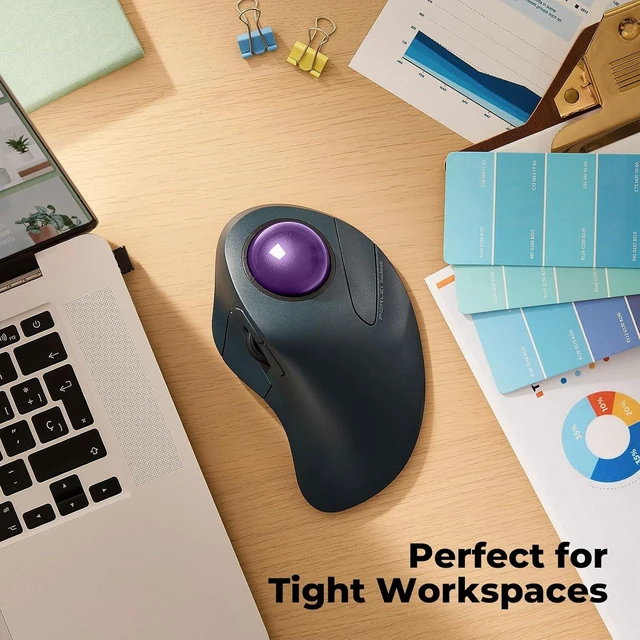Alt view image 7 of 7 - Wireless Ergonomic Trackball Mouse, Large Hands, 44mm Index Finger Control