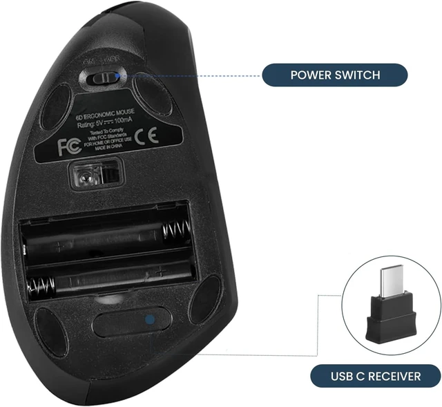 Alt view image 6 of 7 - Fonicer Type C Vertical Wireless Mouse, 2.4G USB C Wireless Mouse, Ergonomic Mouse with Type C Receiver for MacBook, Computer, Laptop and All Type C Devices (Black)