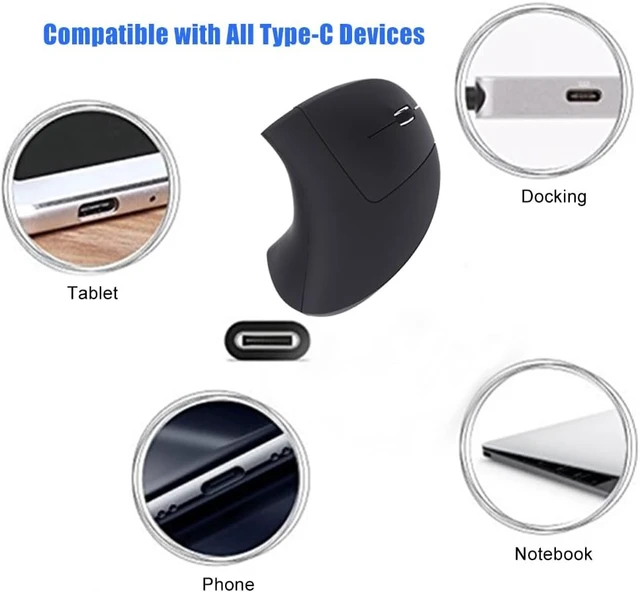 Alt view image 7 of 7 - Fonicer Type C Vertical Wireless Mouse, 2.4G USB C Wireless Mouse, Ergonomic Mouse with Type C Receiver for MacBook, Computer, Laptop and All Type C Devices (Black)