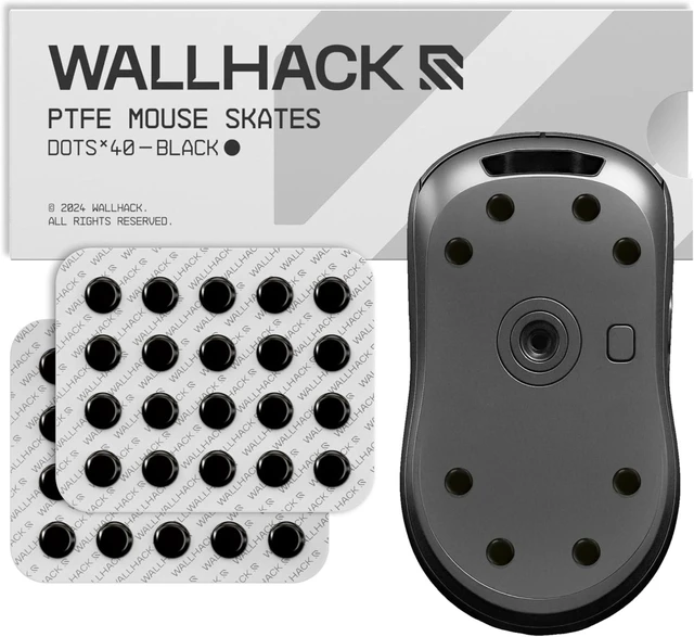 Main image of Wallhack PTFE Dot Mouse Skates | Premium Universal Skates for Gaming Mice | Ultra-Smooth Glide on Cloth & Glass Pads | Customize Speed & Control | Fast, Easy to Apply | Black 7mm x 7mm