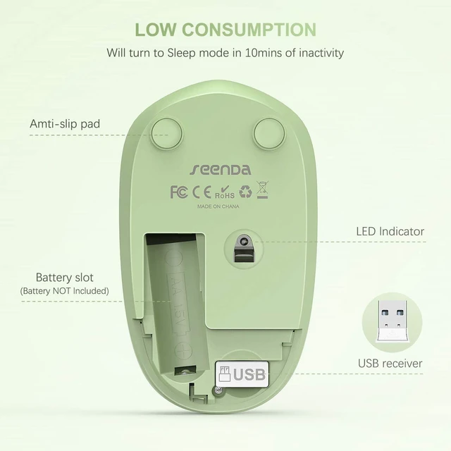 Alt view image 3 of 7 - seenda Wireless Mouse for Laptop, 2.4G Noiseless Computer Mouse. (Green)