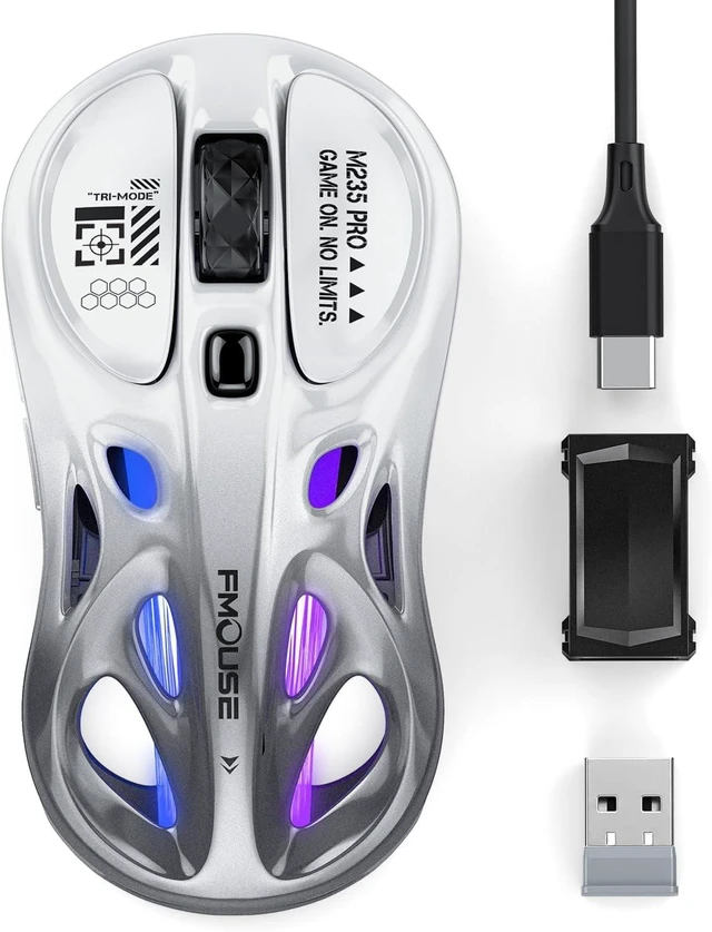 Main image of FMOUSE Wireless Gaming Mouse, Tri-Mode 2.4G & Bluetooth & Wired, White-Gray