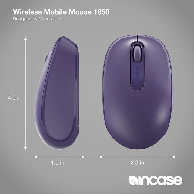 Alt view image 4 of 7 - Incase Wireless Mobile Mouse 1850 Designed by Microsoft Compact, Comfortable, Right/Left Hand Use, 6-Month Battery Life, Nano Transceiver, Works with Mac/Windows 8/10/11 (Purple)