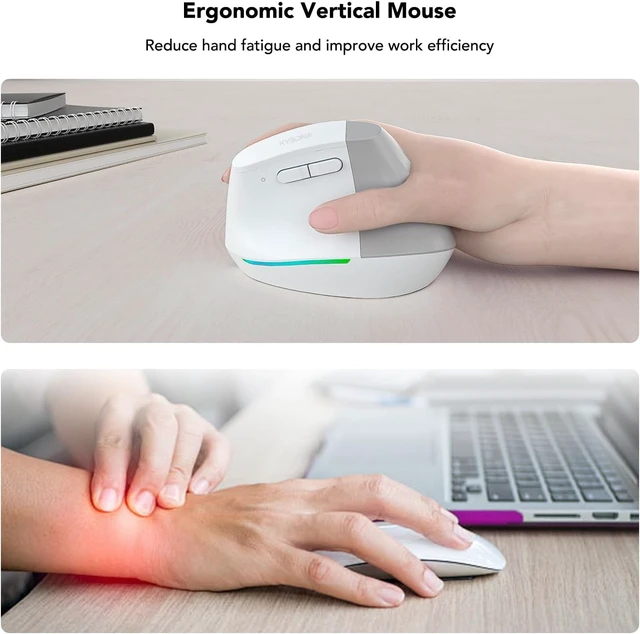 Alt view image 3 of 6 - KYSONA Wireless Ergonomic Mouse, Vertical Mouse, Bluetooth Ergo Mouse, Quiet Click, 5 Level Adjustable DPI(800/1200/2400/2400/4000), Rechargeable 2.4G Mice Computer, PC, Mac, Laptop, White