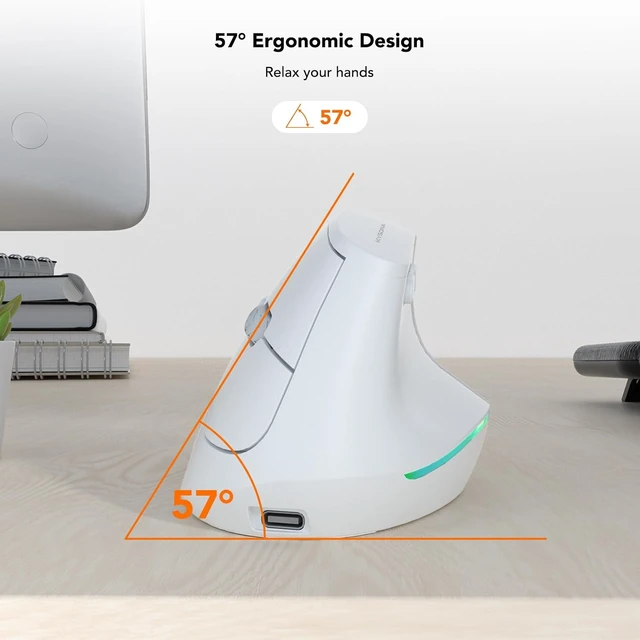 Alt view image 4 of 6 - KYSONA Wireless Ergonomic Mouse, Vertical Mouse, Bluetooth Ergo Mouse, Quiet Click, 5 Level Adjustable DPI(800/1200/2400/2400/4000), Rechargeable 2.4G Mice Computer, PC, Mac, Laptop, White