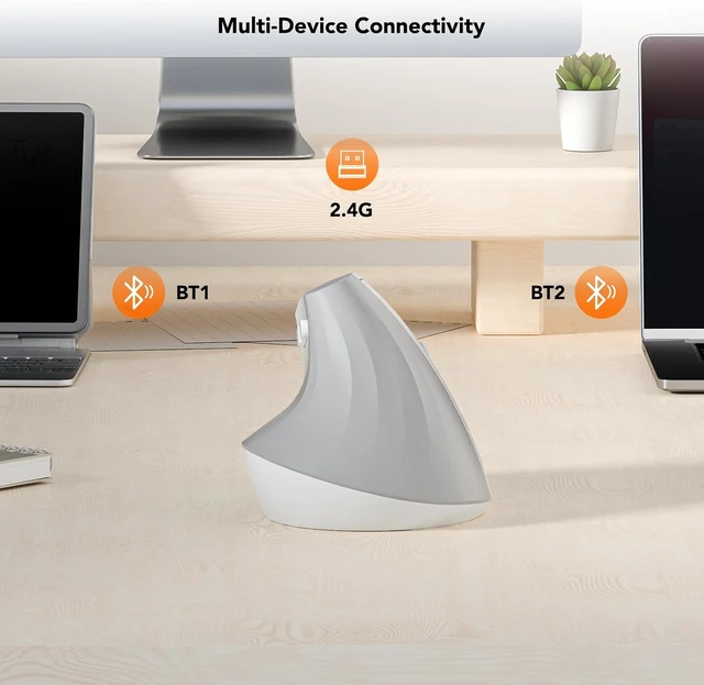 Alt view image 5 of 6 - KYSONA Wireless Ergonomic Mouse, Vertical Mouse, Bluetooth Ergo Mouse, Quiet Click, 5 Level Adjustable DPI(800/1200/2400/2400/4000), Rechargeable 2.4G Mice Computer, PC, Mac, Laptop, White