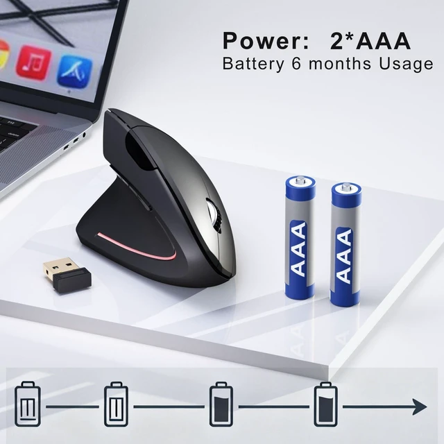 Alt view image 5 of 7 - Left Handed Mouse,Left Handed Ergonomic Mouse, 2.4G USB Wireless Left Handed Vertical Mouse, Adjustable DPI(800/1200/1600),6 Buttons for PC,Mac,Laptop,Windows,Desktop Black