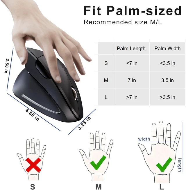 Alt view image 7 of 7 - Left Handed Mouse,Left Handed Ergonomic Mouse, 2.4G USB Wireless Left Handed Vertical Mouse, Adjustable DPI(800/1200/1600),6 Buttons for PC,Mac,Laptop,Windows,Desktop Black