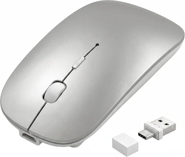 Main image of Wireless Bluetooth Mouse with Jiggler Mode, Rechargeable Silent Mouse for MacBook Air/Pro Laptop PC, Multi-Device BT5.2/BT3.0 & 2.4G USB-A/USB-C Receiver, Ergonomic Optical Mouse with 3 DPI Levels