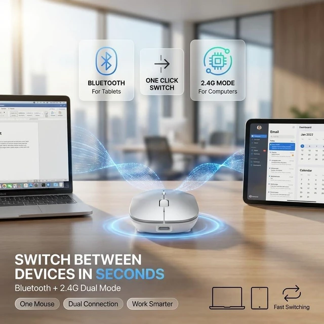 Alt view image 2 of 7 - Wireless Bluetooth Mouse with Jiggler Mode, Rechargeable Silent Mouse for MacBook Air/Pro Laptop PC, Multi-Device BT5.2/BT3.0 & 2.4G USB-A/USB-C Receiver, Ergonomic Optical Mouse with 3 DPI Levels
