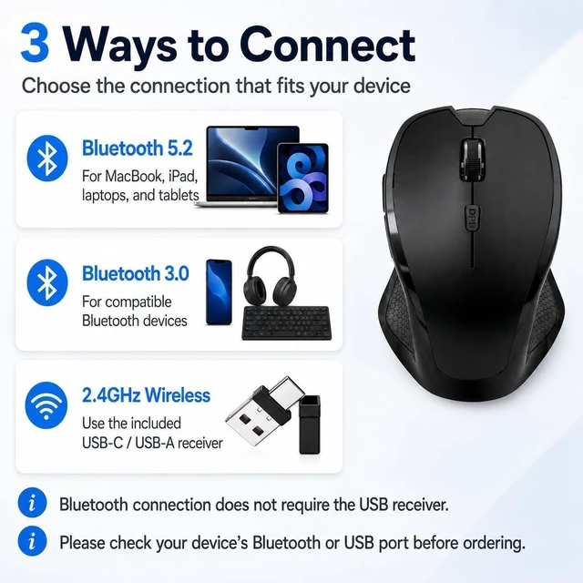 Alt view image 2 of 7 - Wireless Bluetooth Mouse for MacBook & iPad, Rechargeable, Black
