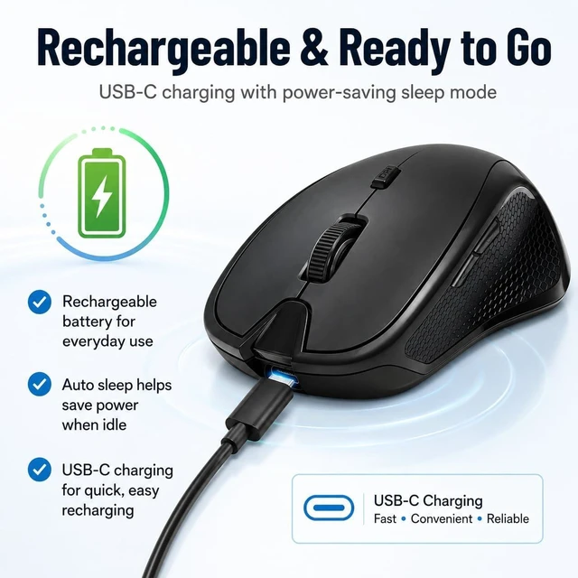 Alt view image 6 of 7 - Wireless Bluetooth Mouse for MacBook & iPad, Rechargeable, Black