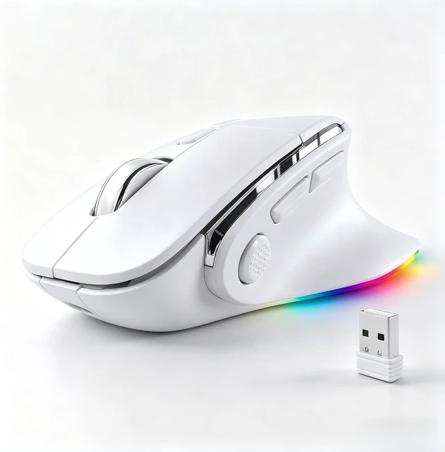 Main image of Ergonomic Mouse Jiggler,Bluetooth Vertical Wireless Mouse,LED Rechargeable Optical Computer Mice, Portable(BT5.2 or USB 2.4GHz) Dual Mode,1000/1600/2400 DPI,8 Buttons for Laptop,PC,Macbook (white)
