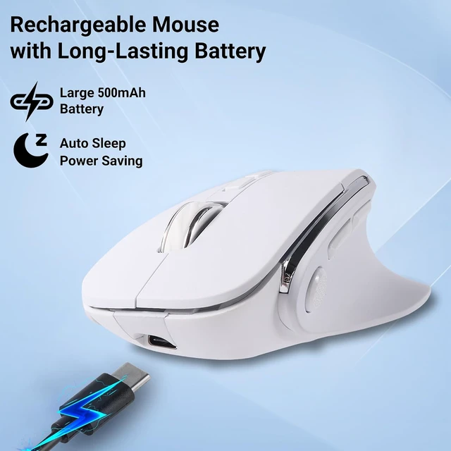 Alt view image 5 of 7 - Ergonomic Mouse Jiggler,Bluetooth Vertical Wireless Mouse,LED Rechargeable Optical Computer Mice, Portable(BT5.2 or USB 2.4GHz) Dual Mode,1000/1600/2400 DPI,8 Buttons for Laptop,PC,Macbook (white)