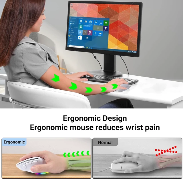 Alt view image 3 of 7 - Ergonomic Mouse Jiggler,Bluetooth Vertical Wireless Mouse,LED Rechargeable Optical Computer Mice, Portable(BT5.2 or USB 2.4GHz) Dual Mode,1000/1600/2400 DPI,8 Buttons for Laptop,PC,Macbook (white)