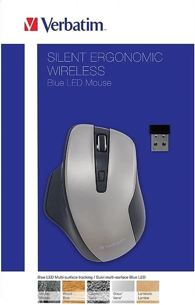Alt view image 3 of 3 - Verbatim Silent Ergonomic Wireless Blue LED Mouse, 6-Button, Graphit