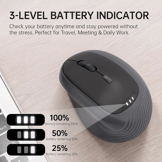 Alt view image 5 of 7 - Ergonomic Vertical Mouse with Silent Clicks, Bluetooth 5.2/5.0 & 2.4G, Rechargeable Type-C Built-in Battery with Power Display, 6 Levels 8000 DPI Adjustable, Lightweight Mice for Laptop, Mac, Windows
