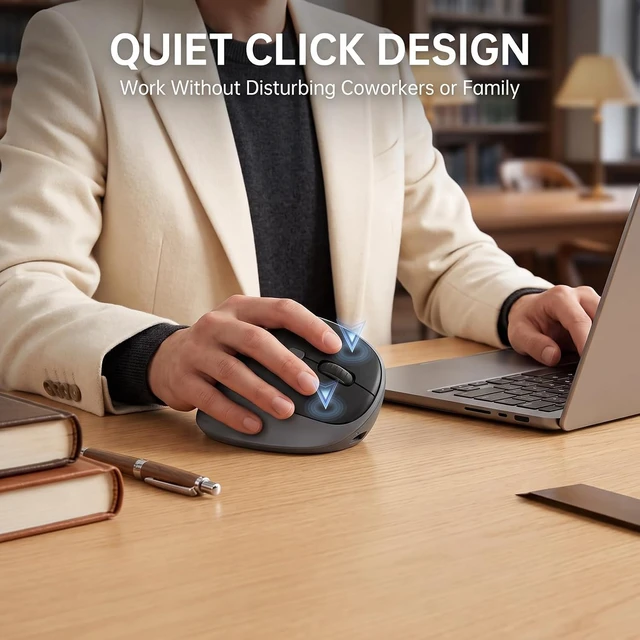 Alt view image 6 of 7 - Ergonomic Vertical Mouse with Silent Clicks, Bluetooth 5.2/5.0 & 2.4G, Rechargeable Type-C Built-in Battery with Power Display, 6 Levels 8000 DPI Adjustable, Lightweight Mice for Laptop, Mac, Windows