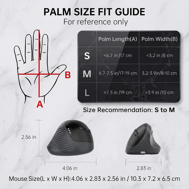Alt view image 7 of 7 - Ergonomic Vertical Mouse with Silent Clicks, Bluetooth 5.2/5.0 & 2.4G, Rechargeable Type-C Built-in Battery with Power Display, 6 Levels 8000 DPI Adjustable, Lightweight Mice for Laptop, Mac, Windows