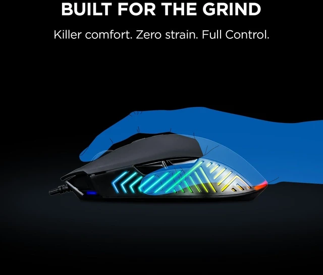 Alt view image 3 of 7 - Rampage Spear V2 Black Wired Gaming Mouse with RGB Lighting 12800 DPI, 7 Programmable Buttons, Lightweight Ergonomic Gaming Mouse for PC/Mac/Laptop Gamers